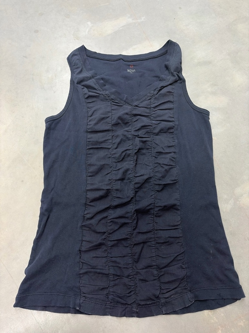 XCVI Black Ruffle-Front Sleeveless Tank